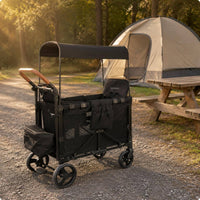 2 Child Wagon Pushchair Metal Frame Foldable Wagon Pushchair Storage Pockets for Camping