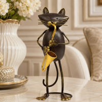 Metal Feline Figure Figurine Tabletop Cat Figurine Whimsical Ornaments for Desk