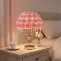 Rose Lamp with Crystal Strands Romantic Heart Lamp with Crystal Pendant Warm Glow Floral for Girls, Bedroom, Nightstand