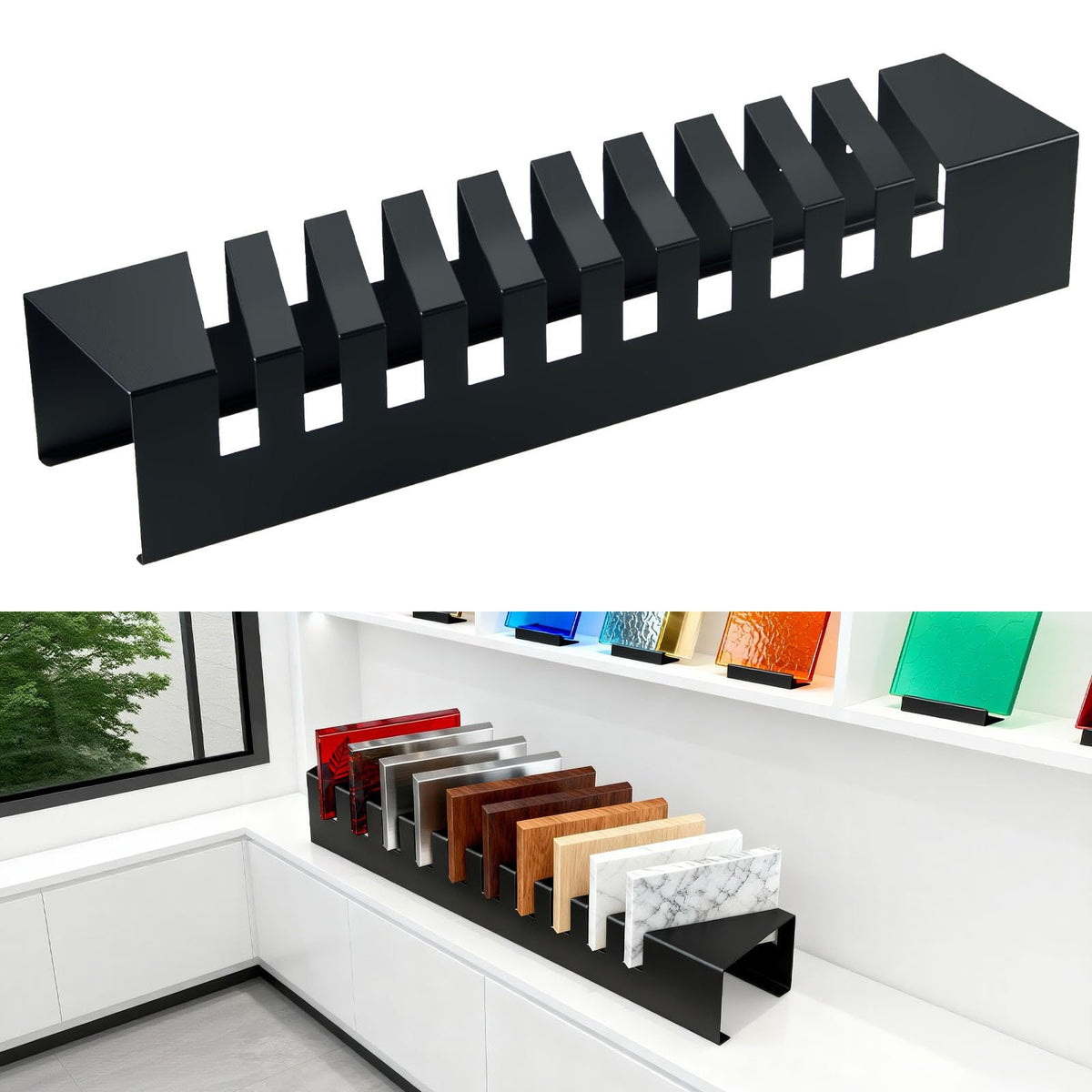 Tile Sample Display Rack Heavy-Duty Tile Display Rack Construction 10 Slot Sample Organizer for Showroom, Retail Store, Commerce Show
