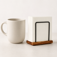 Square Napkin Holder, Wood & Metal Serviette Holder, Freestanding Upright for Kitchen Table, 15.3x7.4x13.5cm