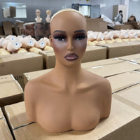 欧美仿真模特头假发拍照展示双肩黑人头模PVC扎针模型头MANNEQUIN