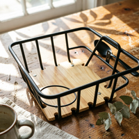 Metal Bike Basket Cup Holder Wood Base Basket Heavy Duty Vehicle Accessory for Commuting