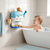 Plastic Ice Cream Bubble Machine Safe Bubble Maker with Crank Sturdy Bath Toy with Suction Cups Easy to Use for Children, Toddlers, Bathtub, Bathroom