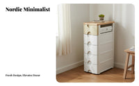 Space-Saving Wood Top Plastic Drawer Cabinet Multifunctional Multi-Layer Storage Unit Clutter-Unrestricted Organization Freestanding Drawer Organizer Minimalist Design for Students, Homeowners, Office Workers, Kids Room, Bedroom, Closet, Bathroom