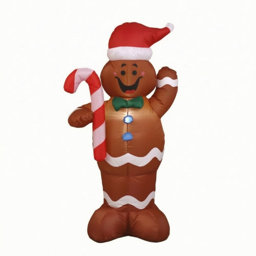 Festive Inflatable Gingerbread Man with Candy Cane Cheerful Gingerbread Man with Candy Cane Outdoor Christmas Inflatable for Garden, Porch