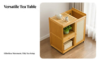 Traditional Tea Cart with Water Boiler Detachable Drip Tray Mobile Tea Serving Station Multifunctional Mobile Serving Cart with Drawer for Hosts