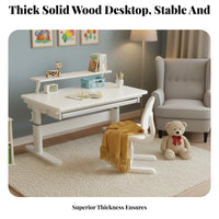 Children's Study Desk and Chair Set Extra Thick Desktop Solid Wood Writing Table Stable Structure Ergonomic Adjustable Construction Suitable for Students Learning at Home