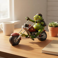 Frog on Motorcycle Statue Creative Motorcycle Riding Frog Figurine Garden Accessory Nordic Design House Decoration Bright Hues