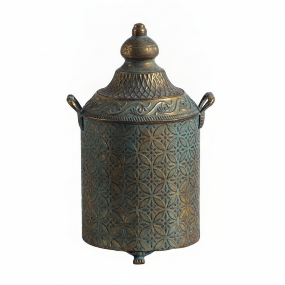 Metal Vase with Lid Patina Metal Vase with Handles Aged Bronze Vessel for Home Decor