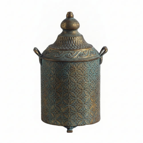 Metal Vase with Lid Patina Metal Vase with Handles Aged Bronze Vessel for Home Decor