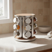 Rotating Seasoning Rack Wooden Accent Revolving Seasoning Rack Space Saving