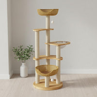 Solid Wood Construction Feline Tree with Space Capsule Sturdy & Stable Wooden Feline Climbing Frame Easy Assembly Pet Furniture for Cats, Kittens, Indoor