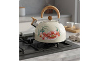 3L Steaming Kettle Fast Heating Floral Print Water Kettle Works On All Stovetops Whistling Teapot