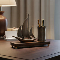 Sailboat Sculpture Pen Stand Luxury Gift Boat Model Desk Organizer Wooden Base