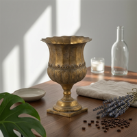 Pedestal Vase Antique-Vintage-Look Vase with Edge Embossed Urn with Square Base for Living Room