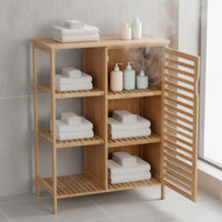 Storage Unit with Slatted Shelves Compact Bamboo Cabinet Easy to Clean Freestanding Floor Cabinet for Washroom