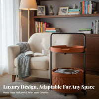 2-Tier Rolling Storage Table Sturdy Frame 2-Tier Wheeled Organizer Uncovered Top