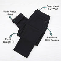 Straight Leg Trousers Ladies with Thick Fleece Lined Warmth for Women, High Waist Walking with Pockets, Casual Pants for Everyday Wear