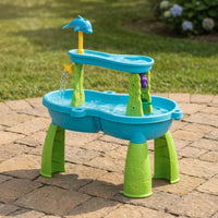 Outdoor Sand and Water Table with Toys Two-Level Beach Play Table with Pail Educational Water Playset with Accessories Easy to Clean for Backyard