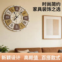 跨境复古卧室书房客厅铁艺挂钟北欧装饰时钟圆形罗马静音钟表时尚