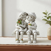 Boy and Girl on Bench Figurine Artisan-Crafted Look Resin Couple Ornament
