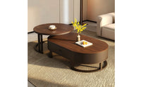 Low-Profile Nesting Coffee Table with Drawers Contemporary Oval Coffee Table with Storage Multi-Functional Versatile for Living Room