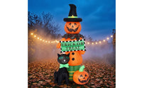 Outdoor Inflatable Pumpkin with Witch Hat Standing Display Brightly Colored Lawn Ornament Tall for Yard, Porch