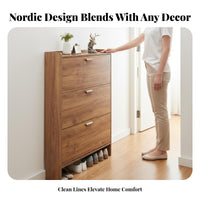 Tipping Bucket Shoe Storage Unit Space-Saving Flip Drawer Shoe Storage Unit Large Capacity for Apartment Dwellers, Homeowners, Hallway, Living Room