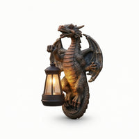 Dragon Sculpture with Lantern Gothic Outdoor Wall Lantern Antique-Style