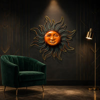 Radiating Sun Wall Art Flat Iron Sun Ornament Hanging for Living Room, Entryway