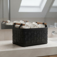 Bra Storage Basket Wooden Handles Leather Storage Basket Nesting Design for Closet