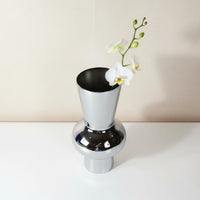 Silver Glass Vase Reflective Surface Modern Chrome Vase for Living Room, Office