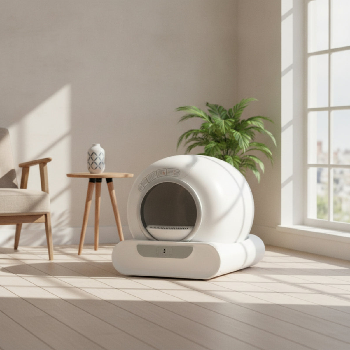 Compact Self-Cleaning Cat Litter Box Quiet Pet Supply for Apartments