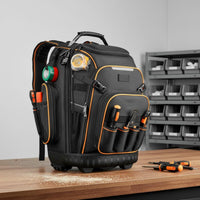 Rolling Tool Backpack Zippered Compartments Wheeled Tool Backpack Side Pockets