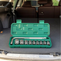 L-Shaped Socket Wrench Set Textured Grip Socket Wrench Set with Case Chrome-Finished Tool Kit with Storage Case for Mechanics, Home Repairs, Workshop