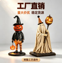Pumpkin Witch Lantern Figurine | Glowing Pumpkin Wand Retro Ghost Ornament