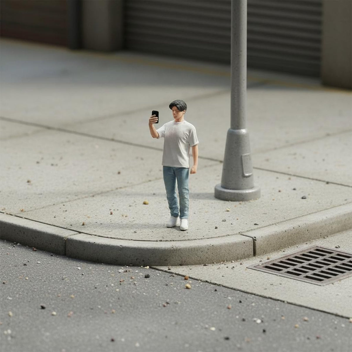 1:64 Scale Mobile Photo Figure Young Man Figurine Realistic Features 1:64 Scale
