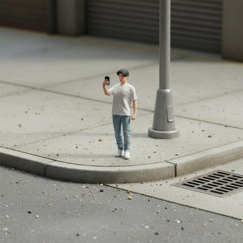 1:64 Scale Mobile Photo Figure Young Man Figurine Realistic Features 1:64 Scale