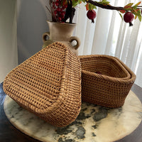 3 Pieces Triangle Woven Basket Set Handmade Versatile Bread and Snack Tray for Dining Table, Living Room, Party
