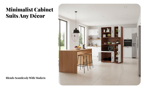 European Design Tall Buffet Cabinet Multi-Functional Kitchen Hutch with Storage Large Capacity Freestanding Kitchen Hutch Space Saving for Homeowners, Families, Apartment Dwellers, Dining Room, Home Bar, Hallway