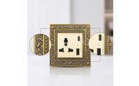 Ornate Universal Socket with Floral Border Gold-Toned Retro Wall Outlet Embossed Hardware Zinc Alloy for Interior Designers, Homeowners, Home Renovation, Villas, Hotels