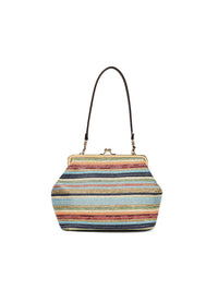 Woven Handbag with Contrast Stripes, Retro Shell Shape, Light Luxury Style