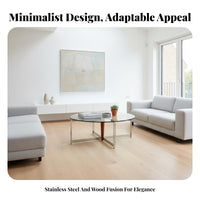 Two-Levellevel Oval Table Tempered Glass Top Living Room Furniture Minimalist Design Rounded Edges for Homeowners, Adults