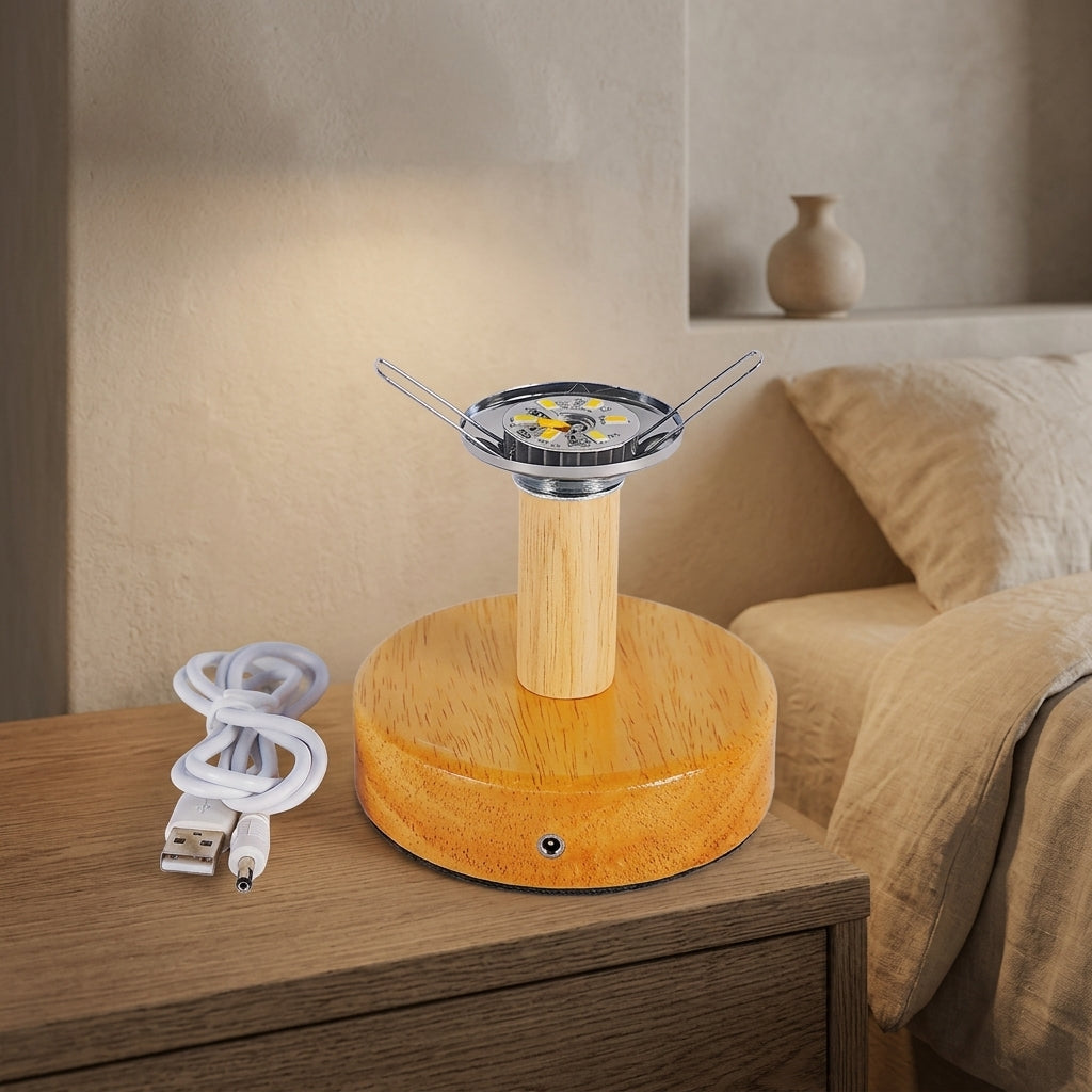 Night Light and Desk Lamp with UK Plug, Square Wooden Base for E27 Bulbs, Wood Craft Night Light Base with Button Switch, LED Lamp Holder