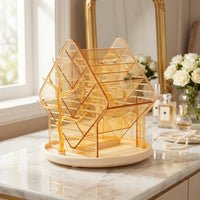 Rotating Cosmetic Organizer Clear Makeup Organizer with Rotating Base Compact Storage Shelf for Dressing Table