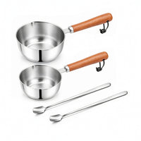 2 Pieces Oil Pouring Pot with Spoon Compact Saucepan Food-Safe for Tabletop Prep