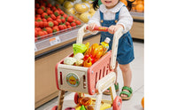 Push-Along Toy Shopping Cart with Food Role-Playing Kids Grocery Cart with Play Food Stable Imaginative for Toddlers, Children, Playroom, Home, Nursery