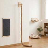 Cat Activity Center and Wall Mounted Playground, 4-Level Wood Climbing Wall Shelves with Sisal Rope, Space-Saving Indoor Shelves for Pets