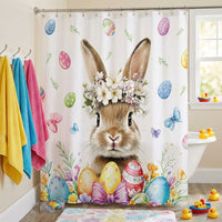 4 Pieces Bunny Print Shower Curtain Set Waterproof Bunny Shower Curtain Set Decorative Home Textiles for Holiday Decorators, Homeowners, Apartment